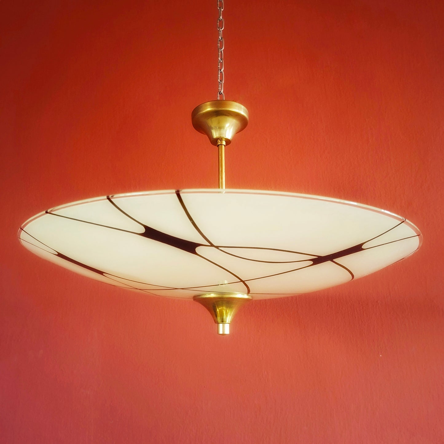 Cream Opaline Glass Pendant Ceiling Light Brass Fittings