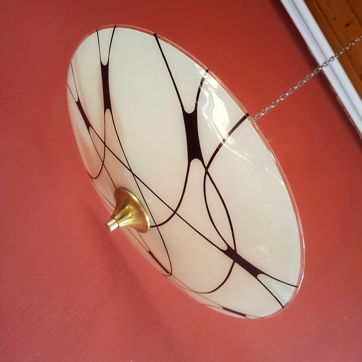 Cream Opaline Glass Pendant Ceiling Light Brass Fittings
