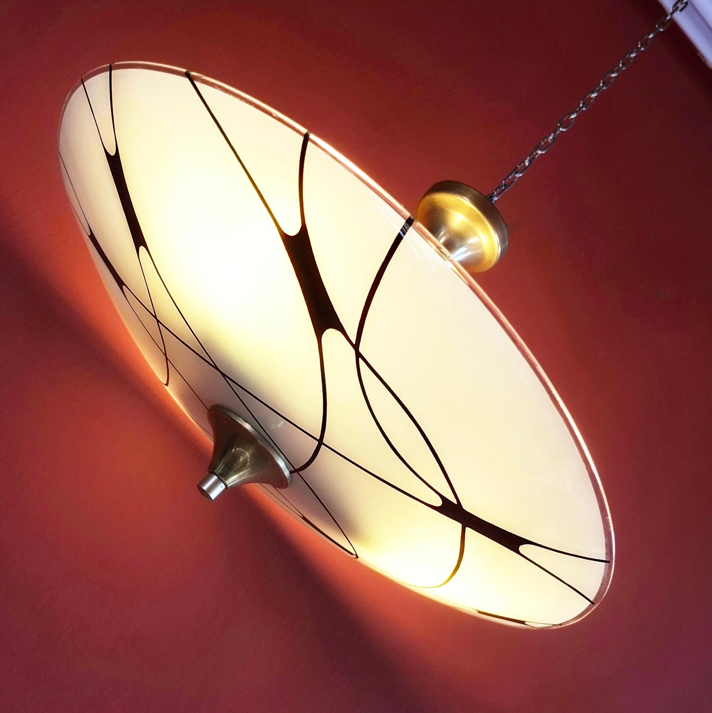 Cream Opaline Glass Pendant Ceiling Light Brass Fittings