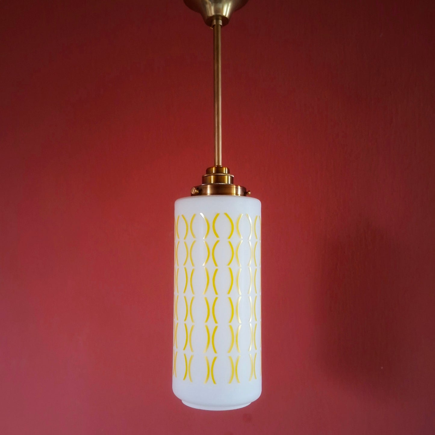 Yellow Glass Tube Pendant Ceiling Light Mid Century Retro Lighting