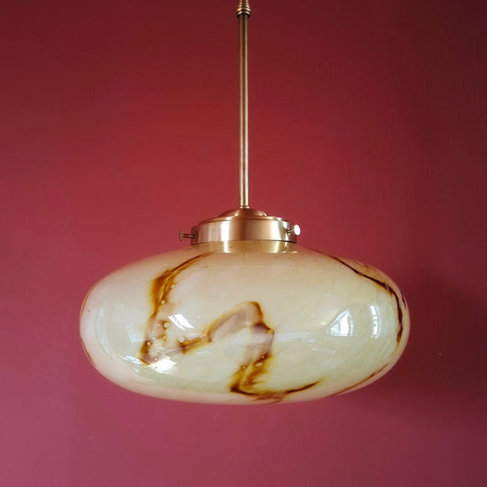 Marble Glass Pendant Light Mid-Century Modern Brass Chandelier