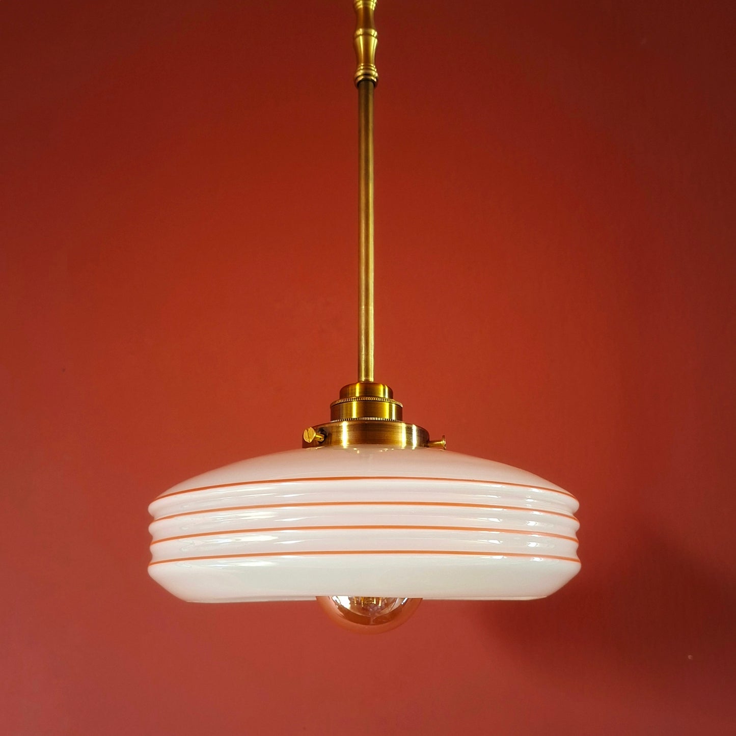 Striped Pink Glass Pendant Light Mid-Century Modern Lighting
