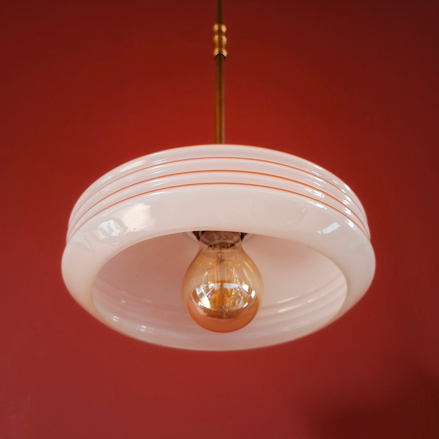 Striped Pink Glass Pendant Light Mid-Century Modern Lighting