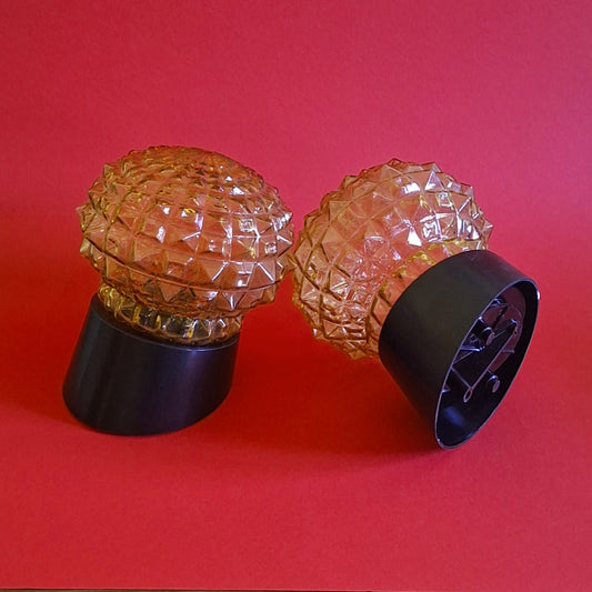 Mid Century Amber Glass Globe Bakelite Wall Sconces MULTIPLES AVAILABLE