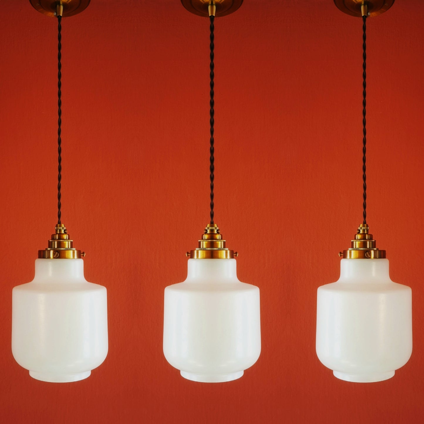 3 Vintage Milk Churn Lantern Opaline Glass Pendant Lights