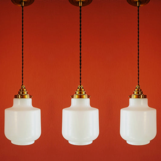 3 Vintage Milk Churn Lantern Opaline Glass Pendant Lights