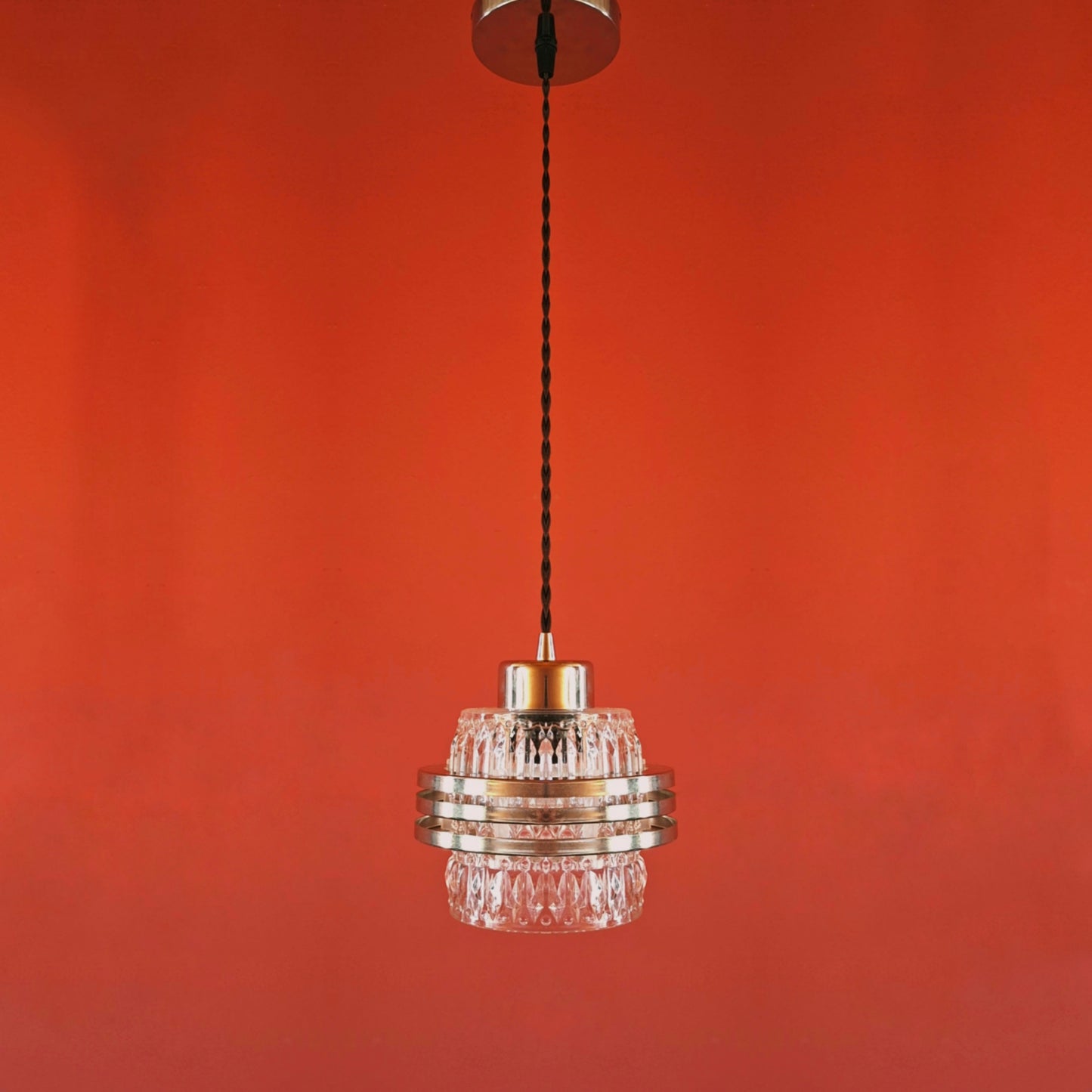 Mid Century Glass Chrome Space Age Pendant Lights MULTIPLES AVAILABLE