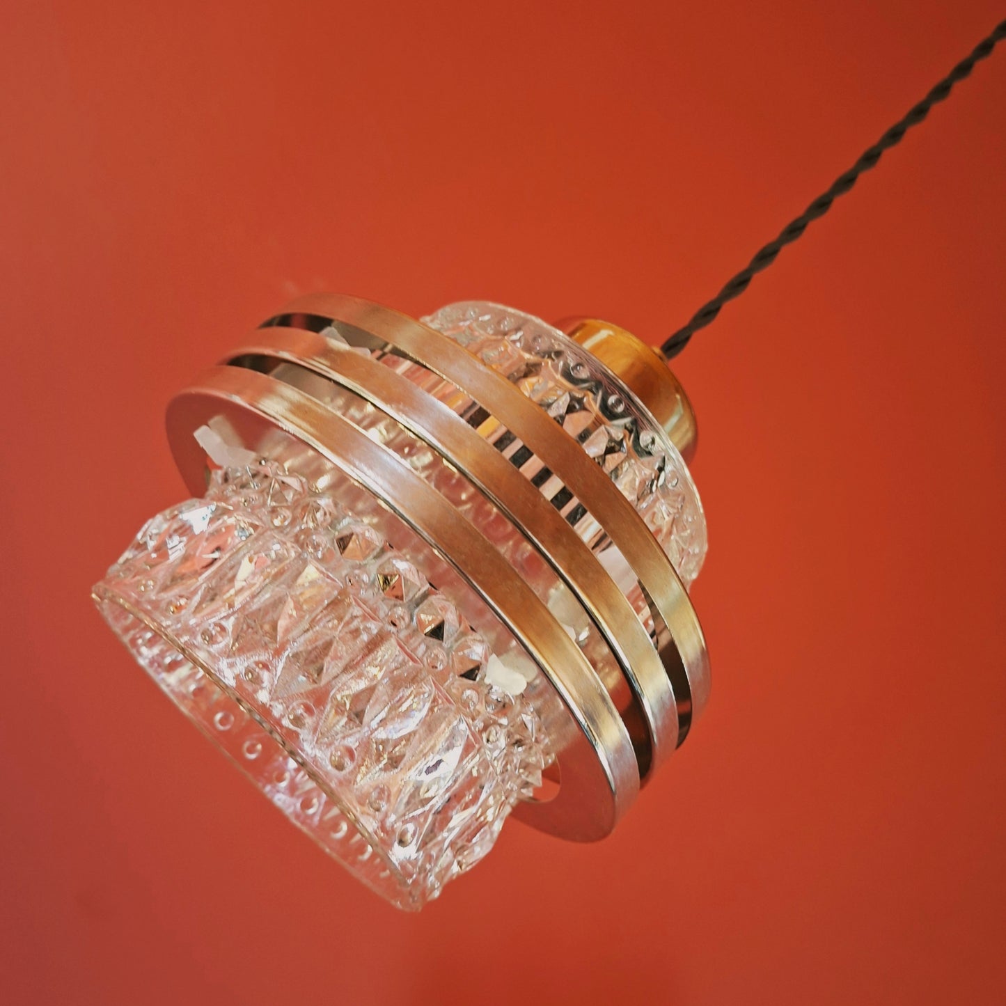 Mid Century Glass Chrome Space Age Pendant Lights MULTIPLES AVAILABLE