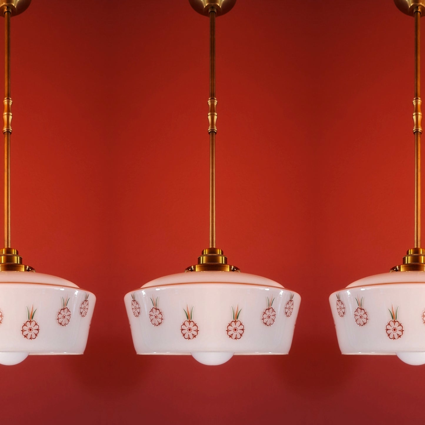 3 Vintage Pink Opaline Glass Pendant Lights Mid Century Kitchen Dining Lighting