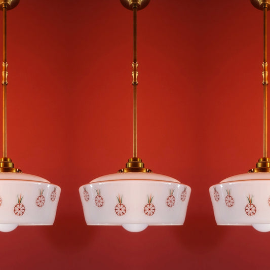3 Vintage Pink Opaline Glass Pendant Lights Mid Century Kitchen Dining Lighting