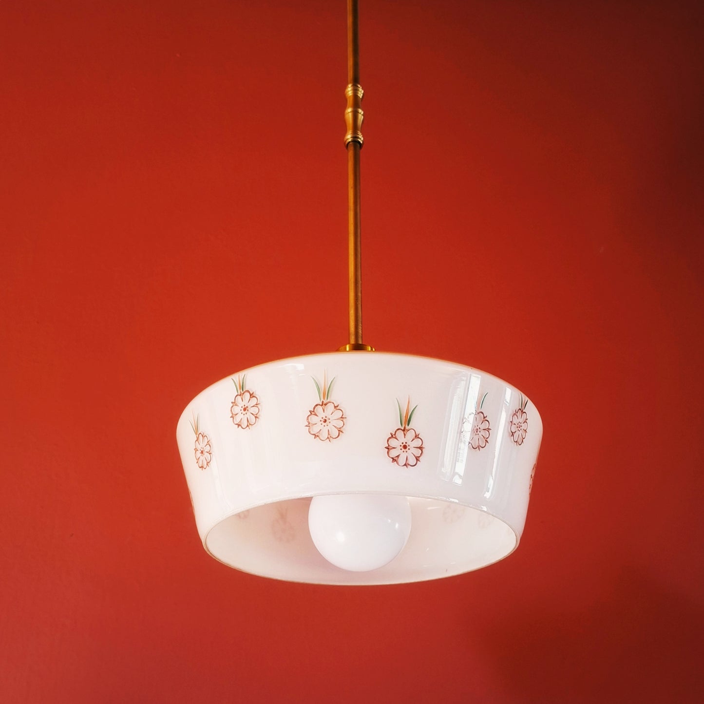 3 Vintage Pink Opaline Glass Pendant Lights Mid Century Kitchen Dining Lighting