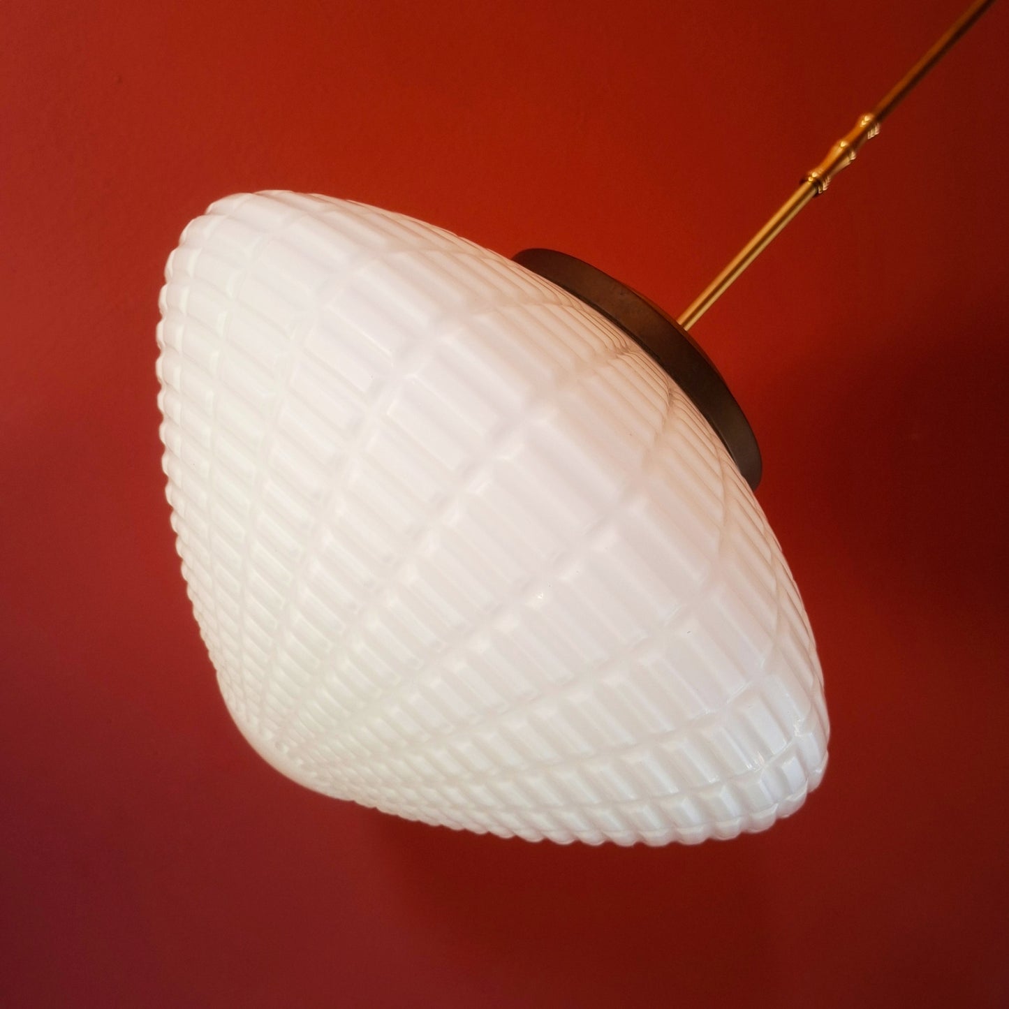 Large Vintage Brass Opaline Milk Glass Pendant Light Brass