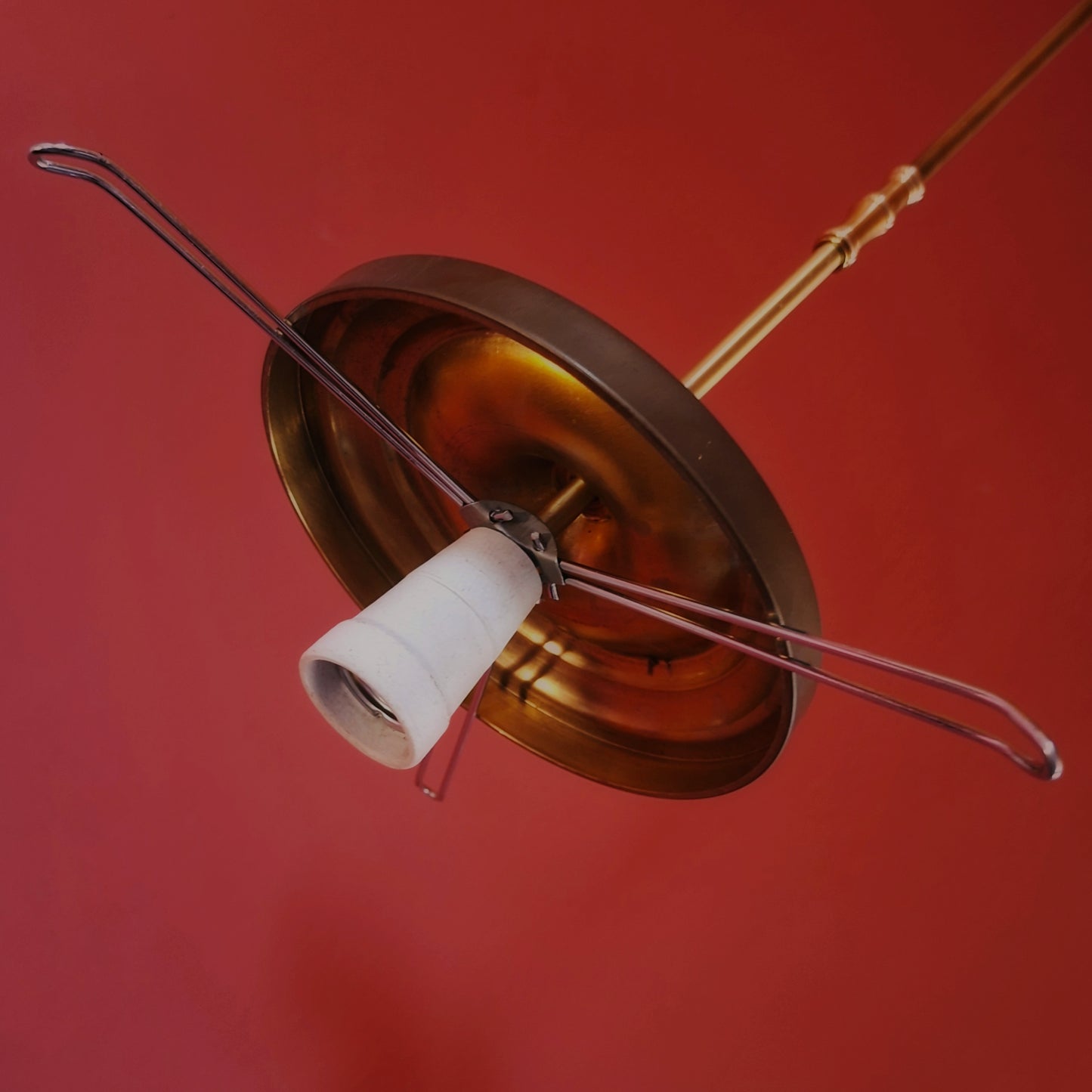 Large Vintage Brass Opaline Milk Glass Pendant Light Brass