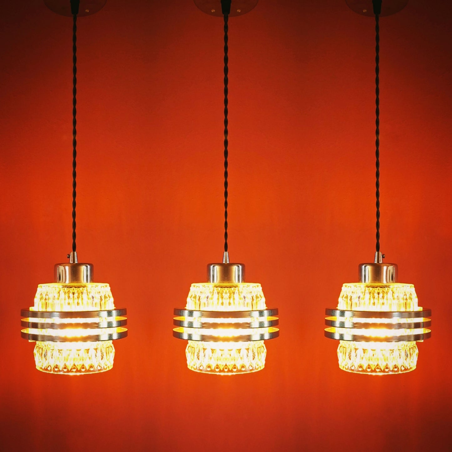Mid Century Glass Chrome Space Age Pendant Lights MULTIPLES AVAILABLE