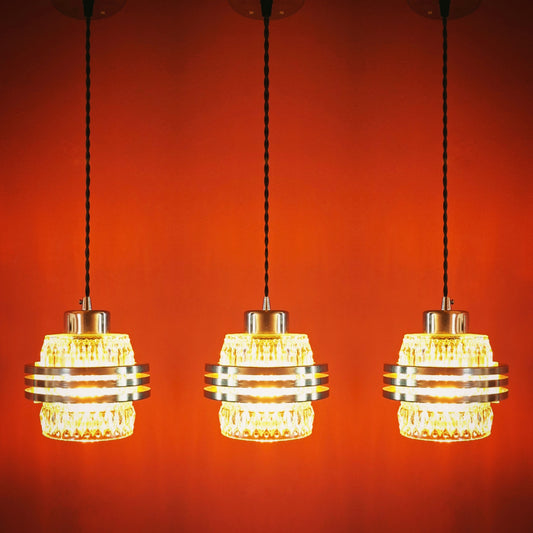 Mid Century Glass Chrome Space Age Pendant Lights MULTIPLES AVAILABLE