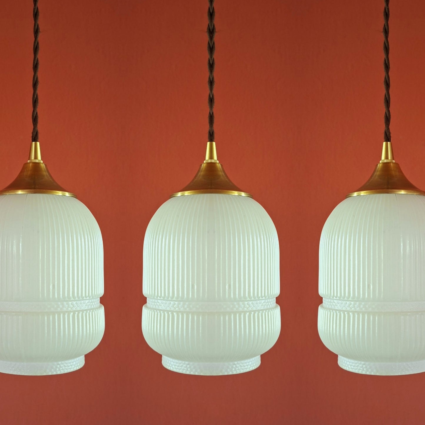 3 Small Mid Century Glass Pendant Lights