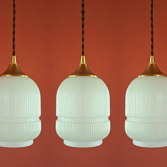 3 Small Mid Century Glass Pendant Lights