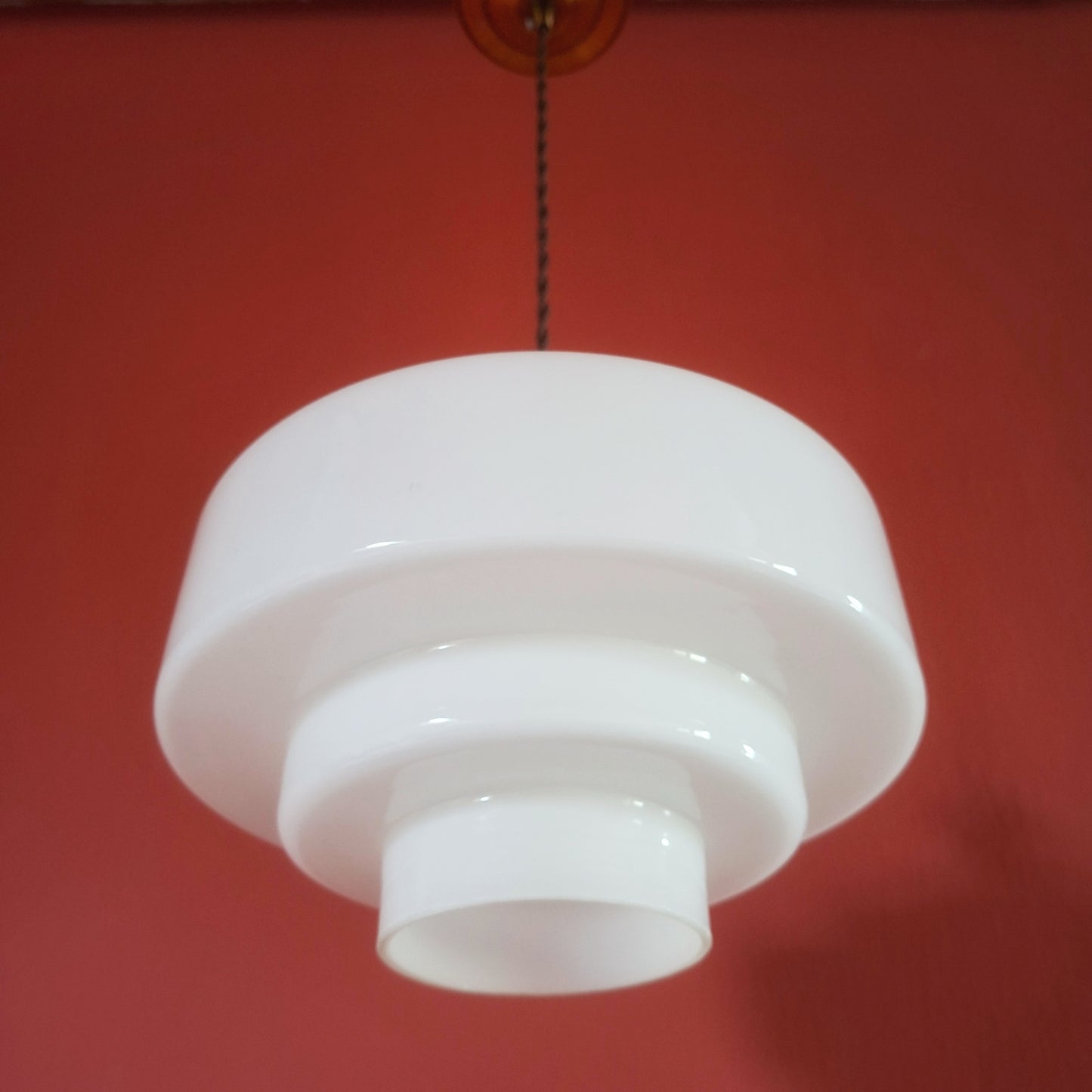 Mid Century Brass Opaline Glass Pendant Light