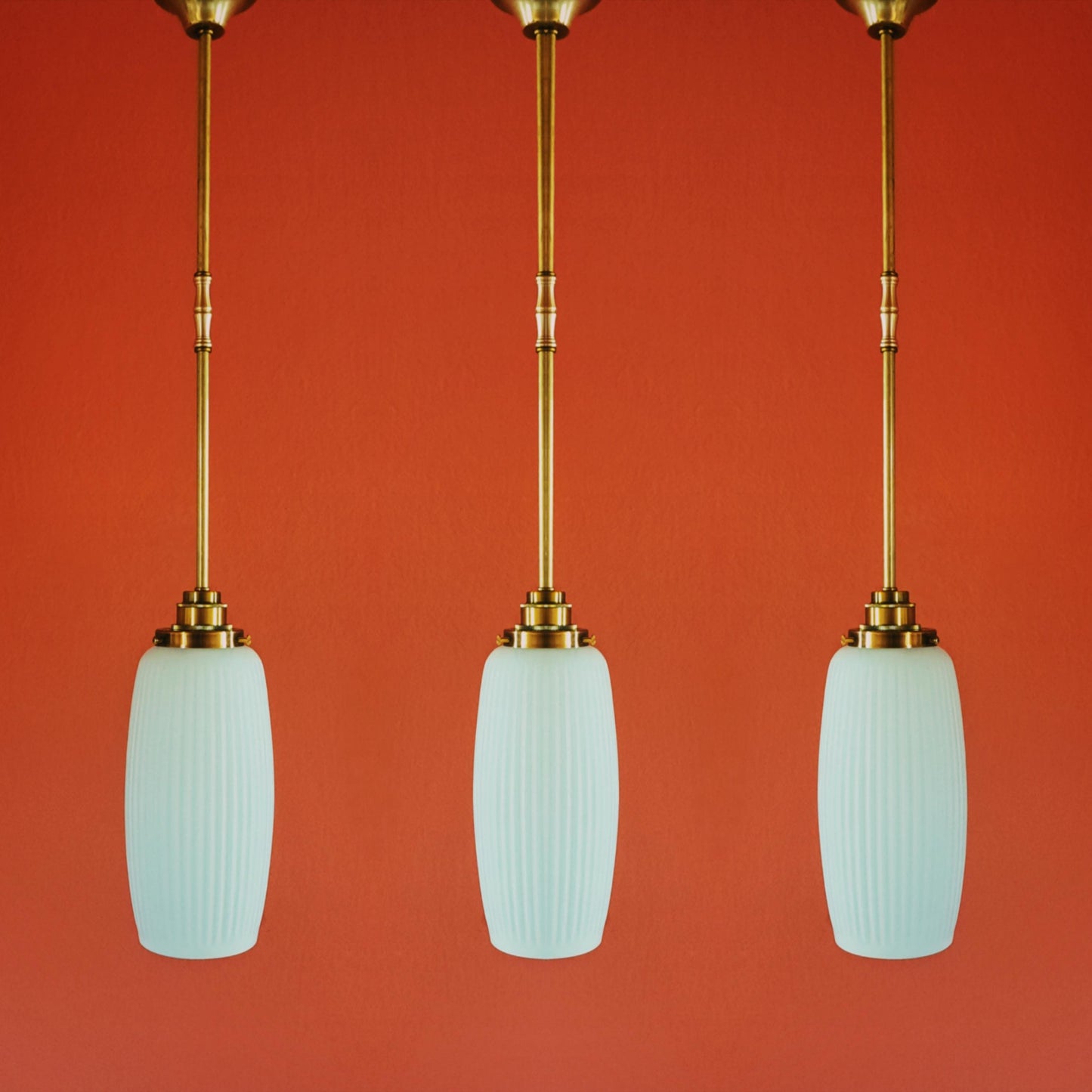 Vintage Ribbed Opaline Glass Pendant Lights MULTIPLES AVAILABLE