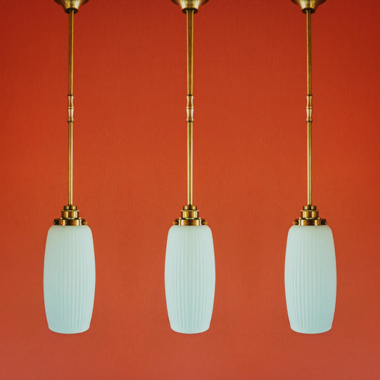 Vintage Ribbed Opaline Glass Pendant Lights MULTIPLES AVAILABLE