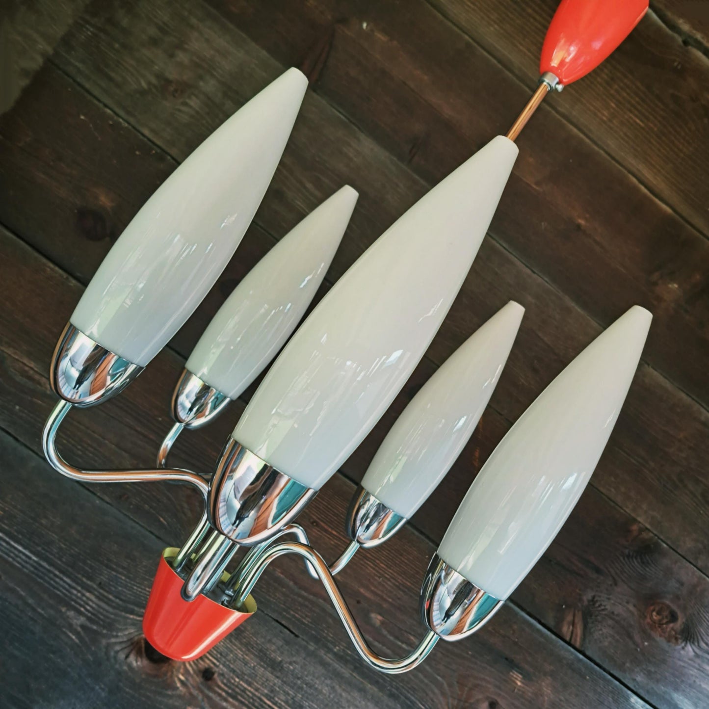 Mid Century Space Age Opaline Glass Pendant Light Orange