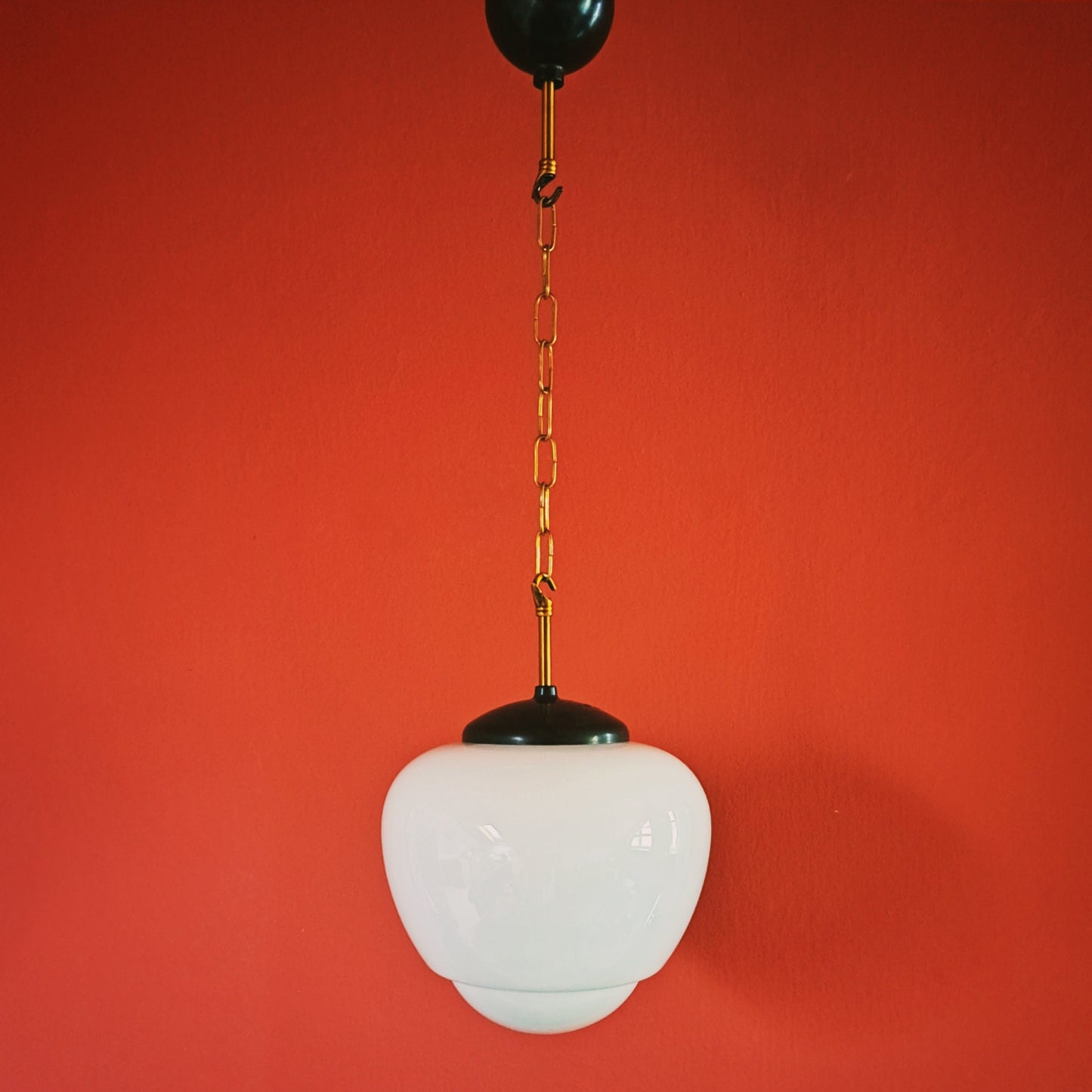 Vintage 1960s Opaline Milk Glass Brass Pendant Lights MULTIPLES AVAILABLE