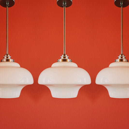 3 x Mid Century Opaline Glass Kitchen Pendant Lights 1960s Czechoslovakia