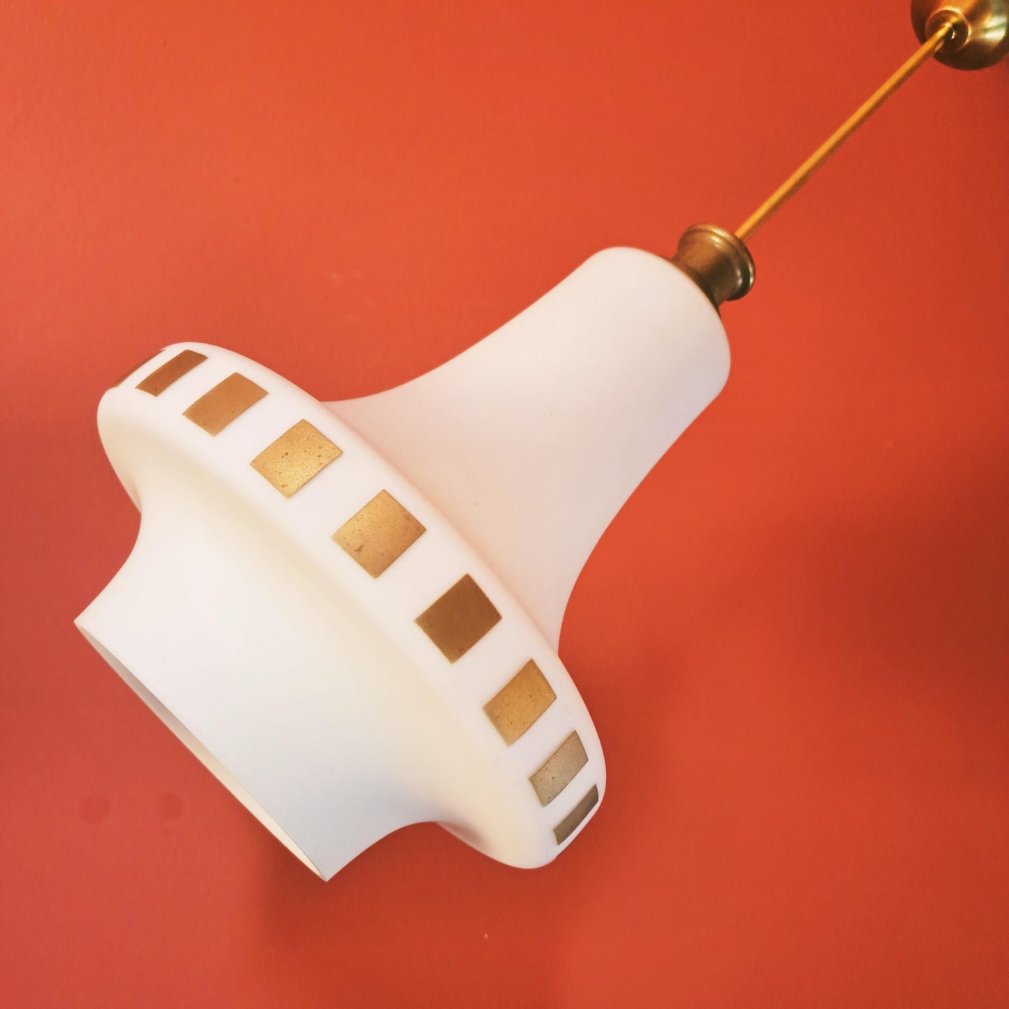 Mid Century Opaline Glass Pendant Light w/ Brass Fittings