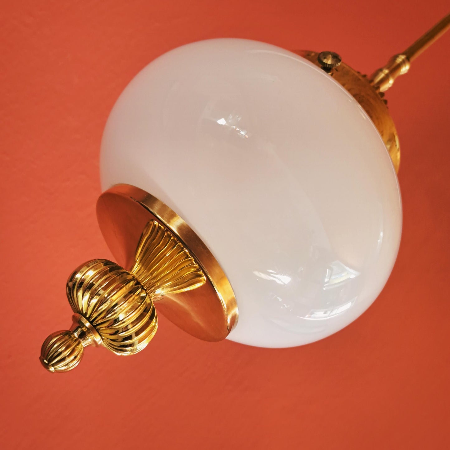 Mid Century Opaline Glass Viennese Brass Pendant Lights MULTIPLES AVAILABLE