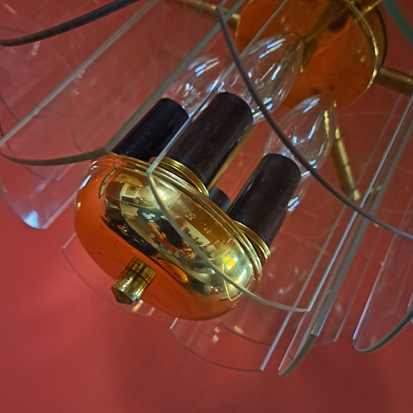 Mid Century Brass & Glass Panel Chandeliers MULTIPLES AVAILABLE