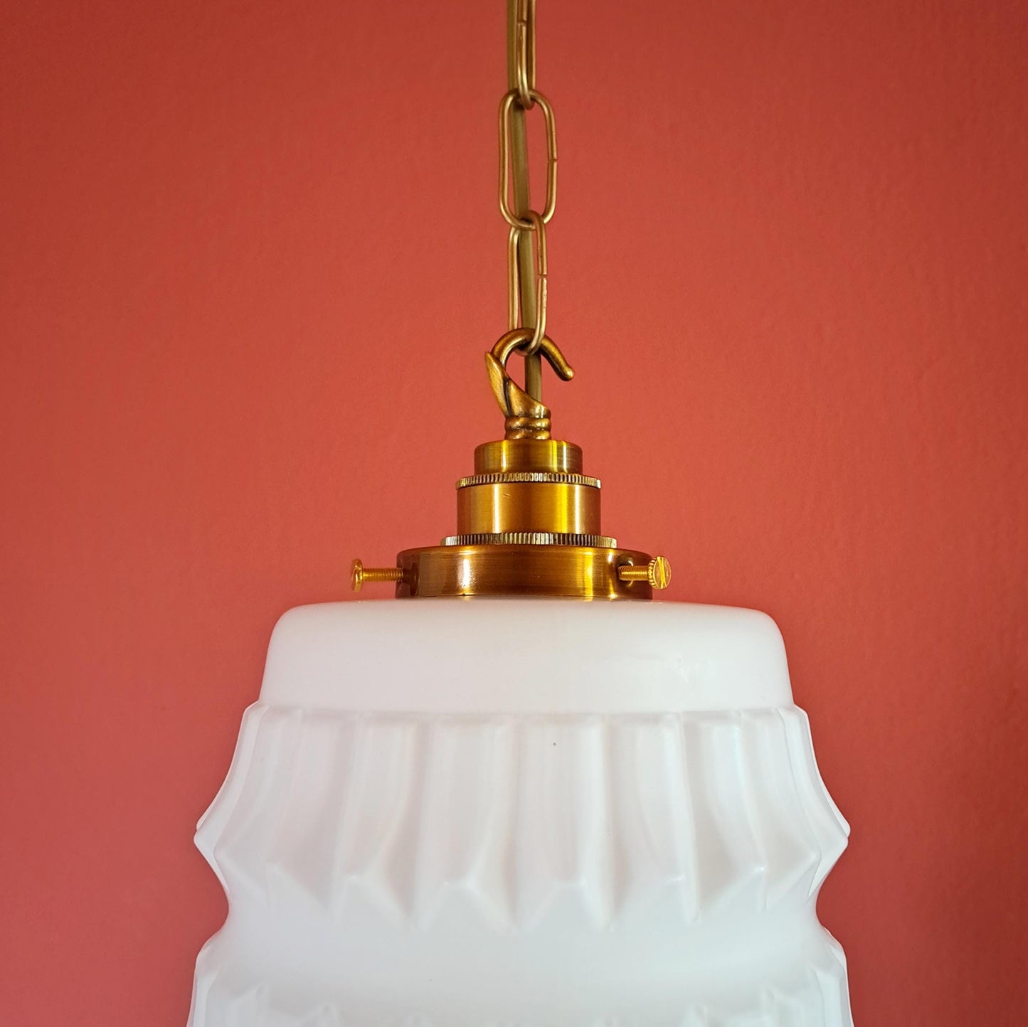 3 x Vintage Opaline Glass Pendant Lights