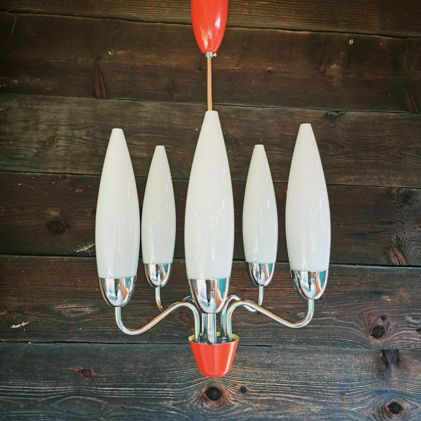 Mid Century Space Age Opaline Glass Pendant Light Orange
