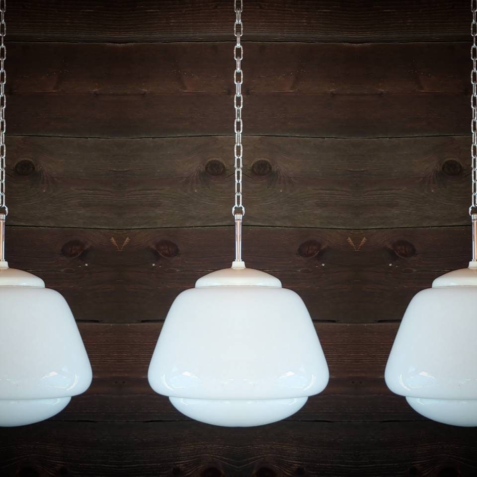 Vintage Schoolhouse Milk Glass Pendant Lights MULTIPLES AVAILABLE