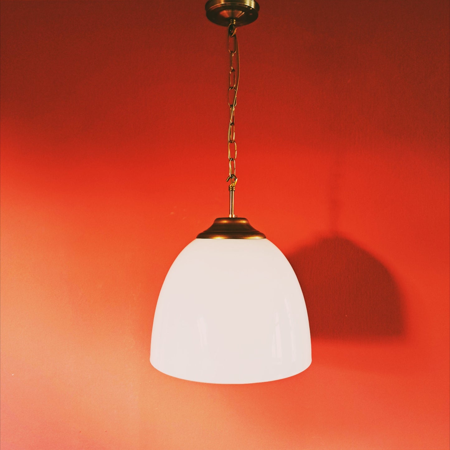 Large Vintage Brass Opaline Glass Pendant Lights