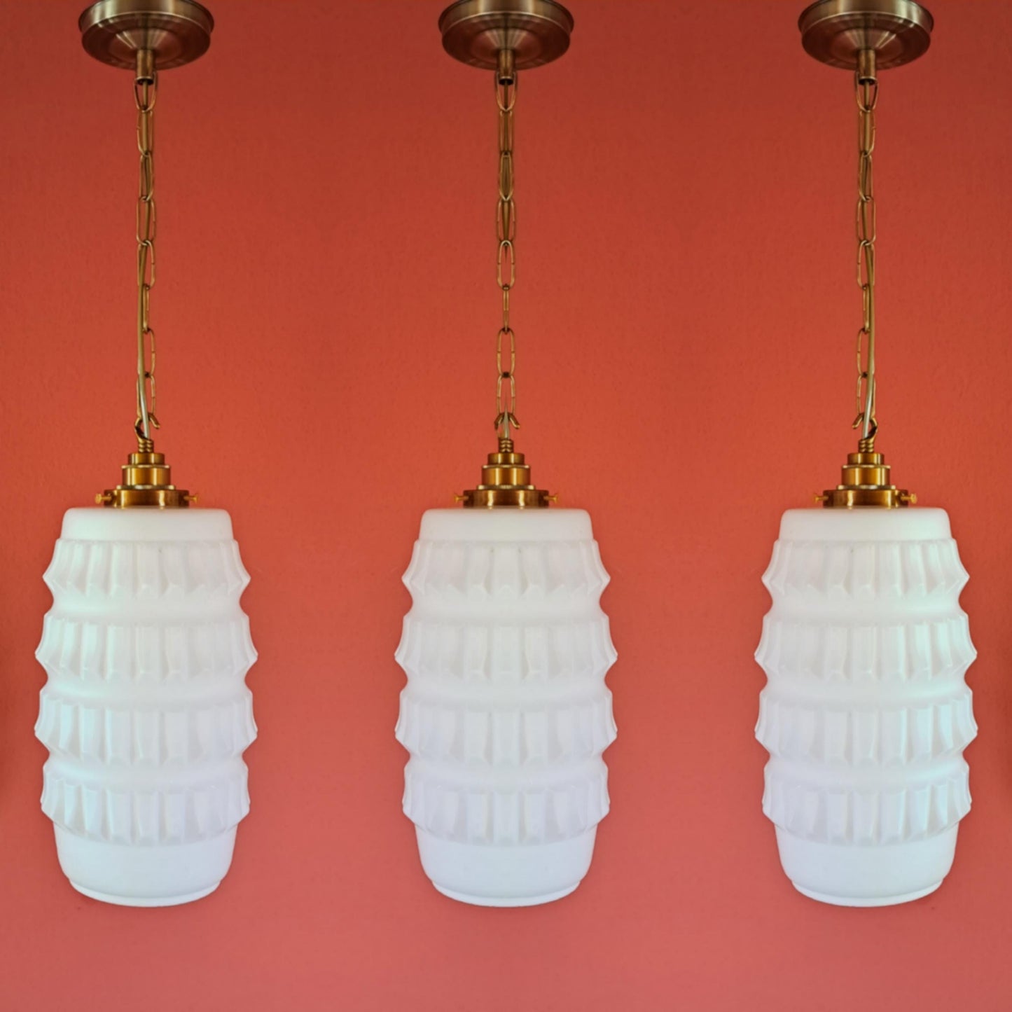 3 x Vintage Opaline Glass Pendant Lights