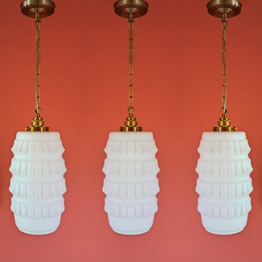 3 x Vintage Opaline Glass Pendant Lights