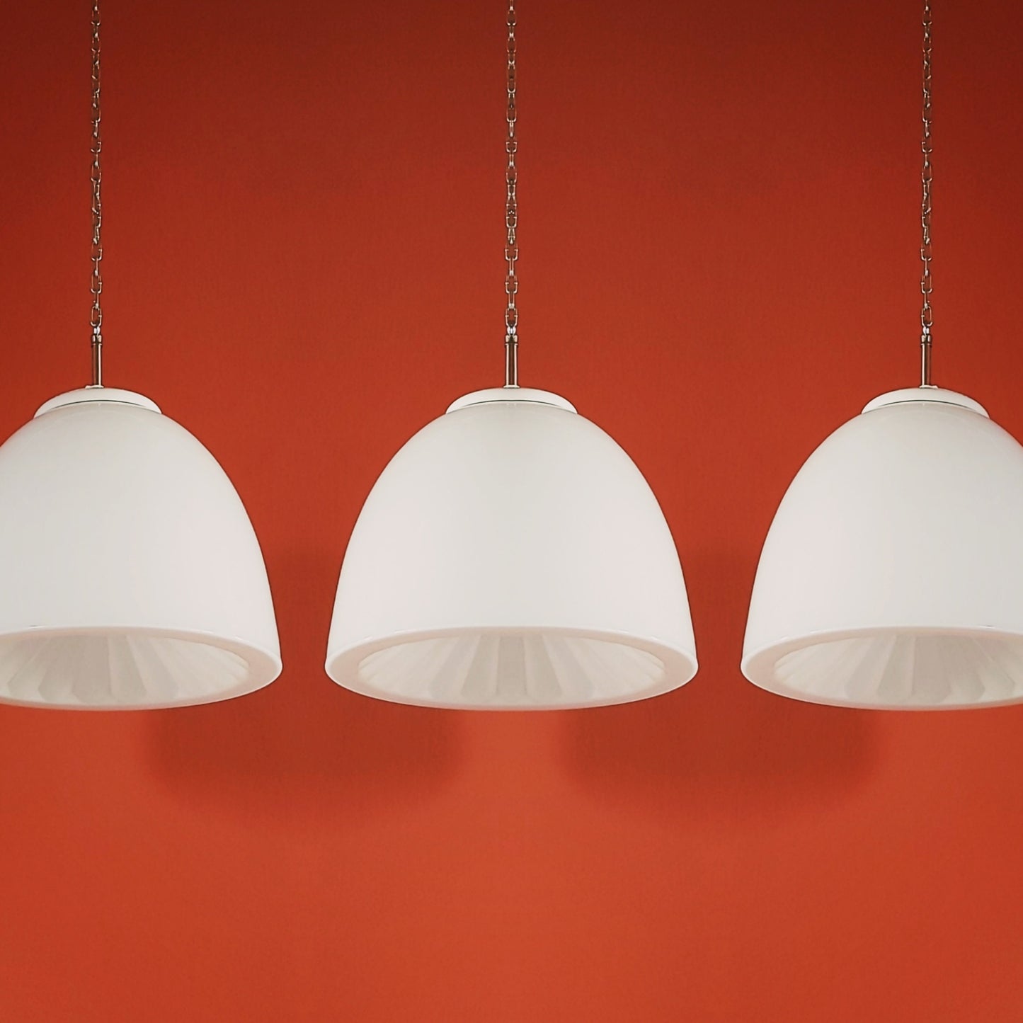 Large Mid Century White Opaline Glass Pendant Lights