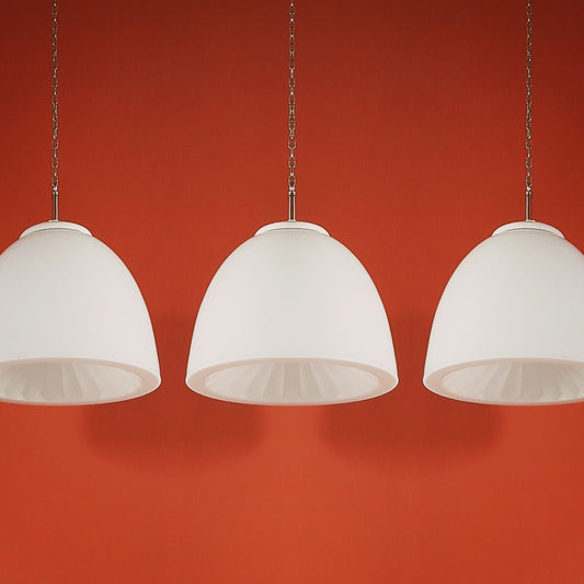 Large Mid Century White Opaline Glass Pendant Lights