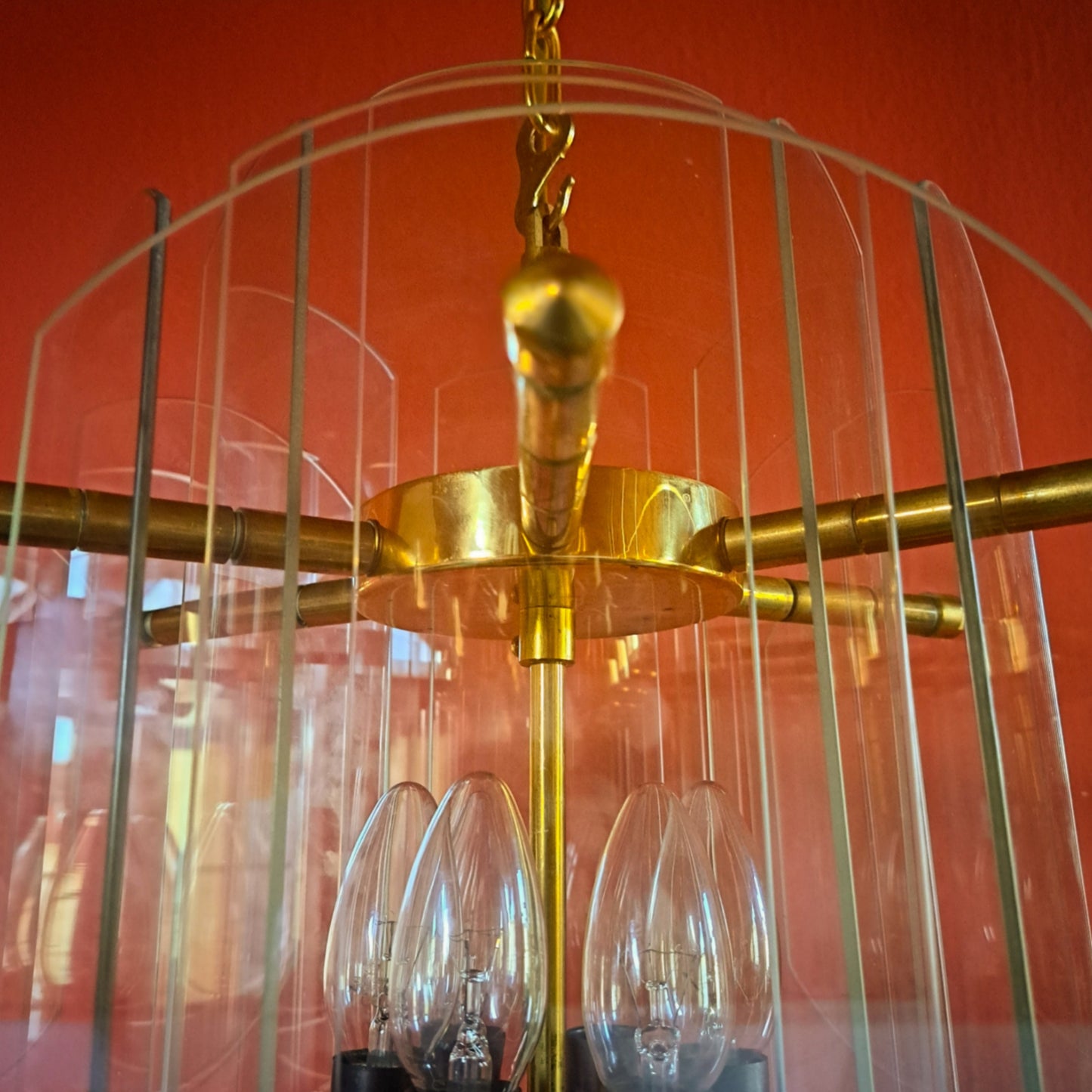 Mid Century Brass & Glass Panel Chandeliers MULTIPLES AVAILABLE