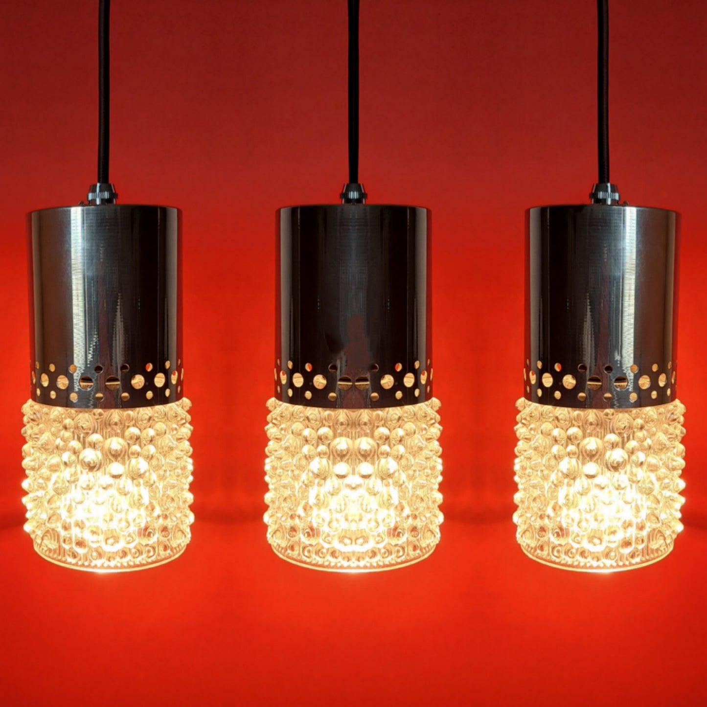 Mid Century Crystal Glass & Vintage Chrome Pendant Lights