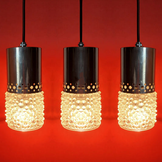 Mid Century Crystal Glass & Vintage Chrome Pendant Lights