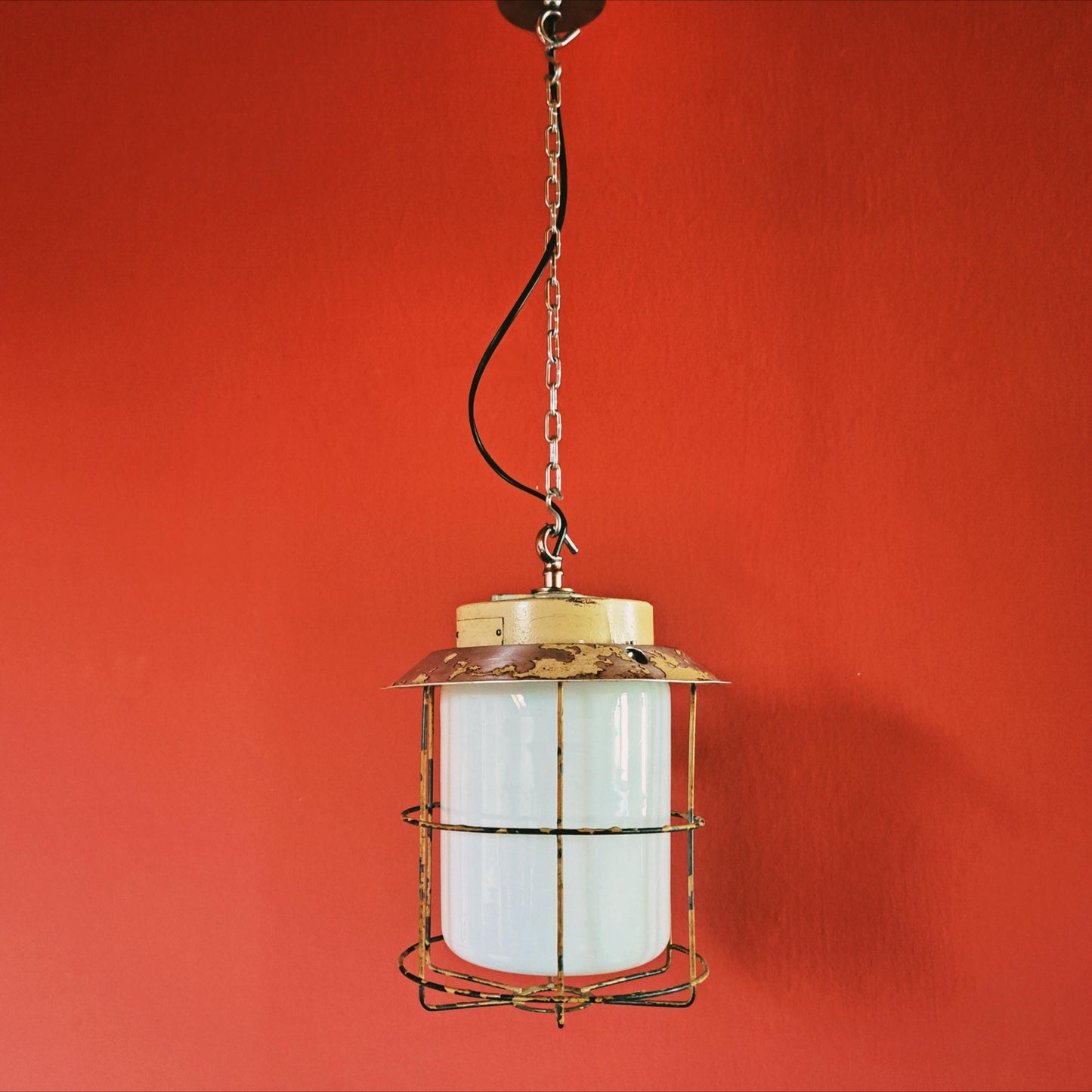 Vintage Industrial Opaline Glass Pendant Light MULTIPLES AVAILABLE
