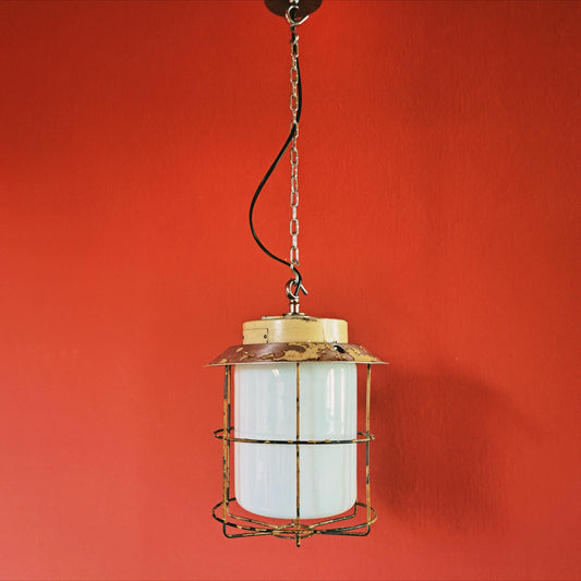 Vintage Industrial Opaline Glass Pendant Light MULTIPLES AVAILABLE