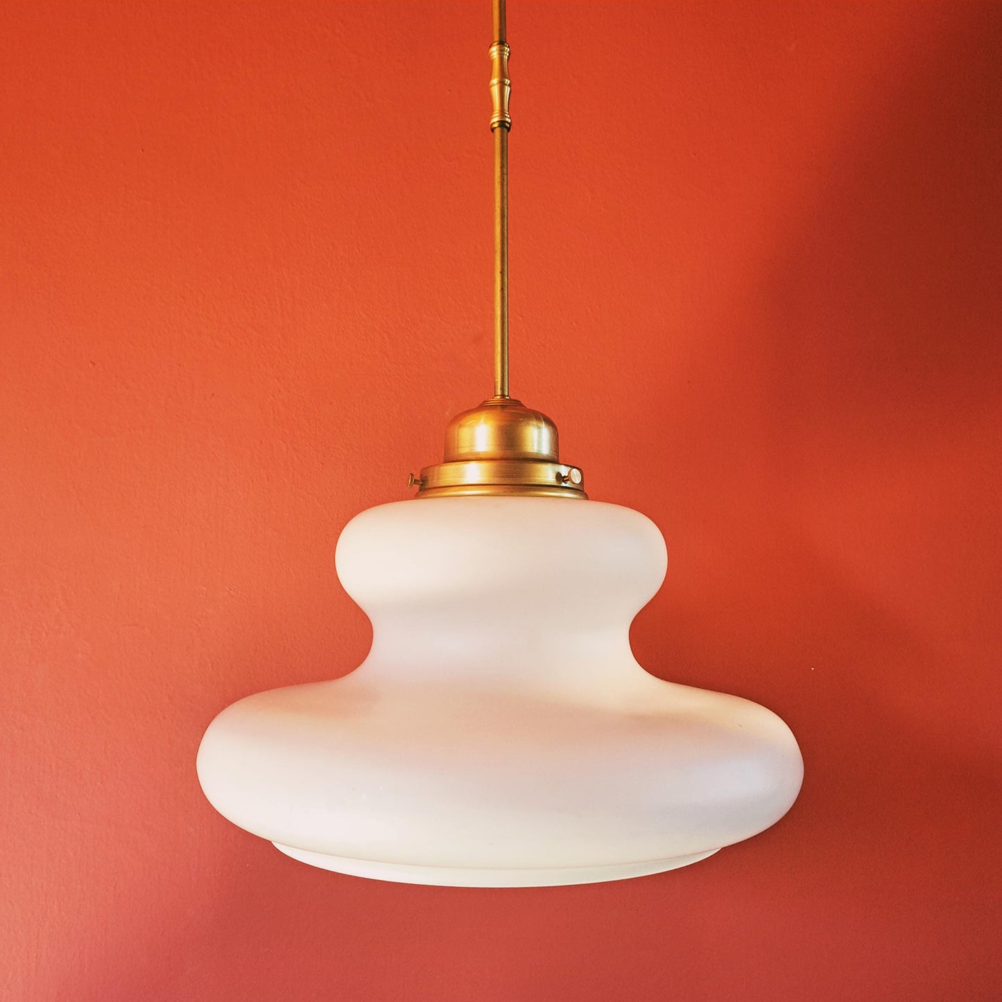 Mid Century Opaline Glass Pendant Light w/ Brass Fittings