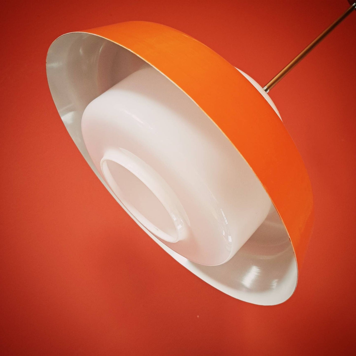 Mid Century Orange Metal Glass UFO Pendant Light