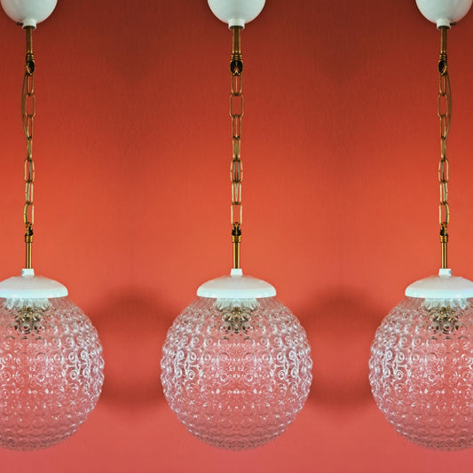 3 x Mid Century Glass Globe Pendant Lights MULTIPLES AVAILABLE
