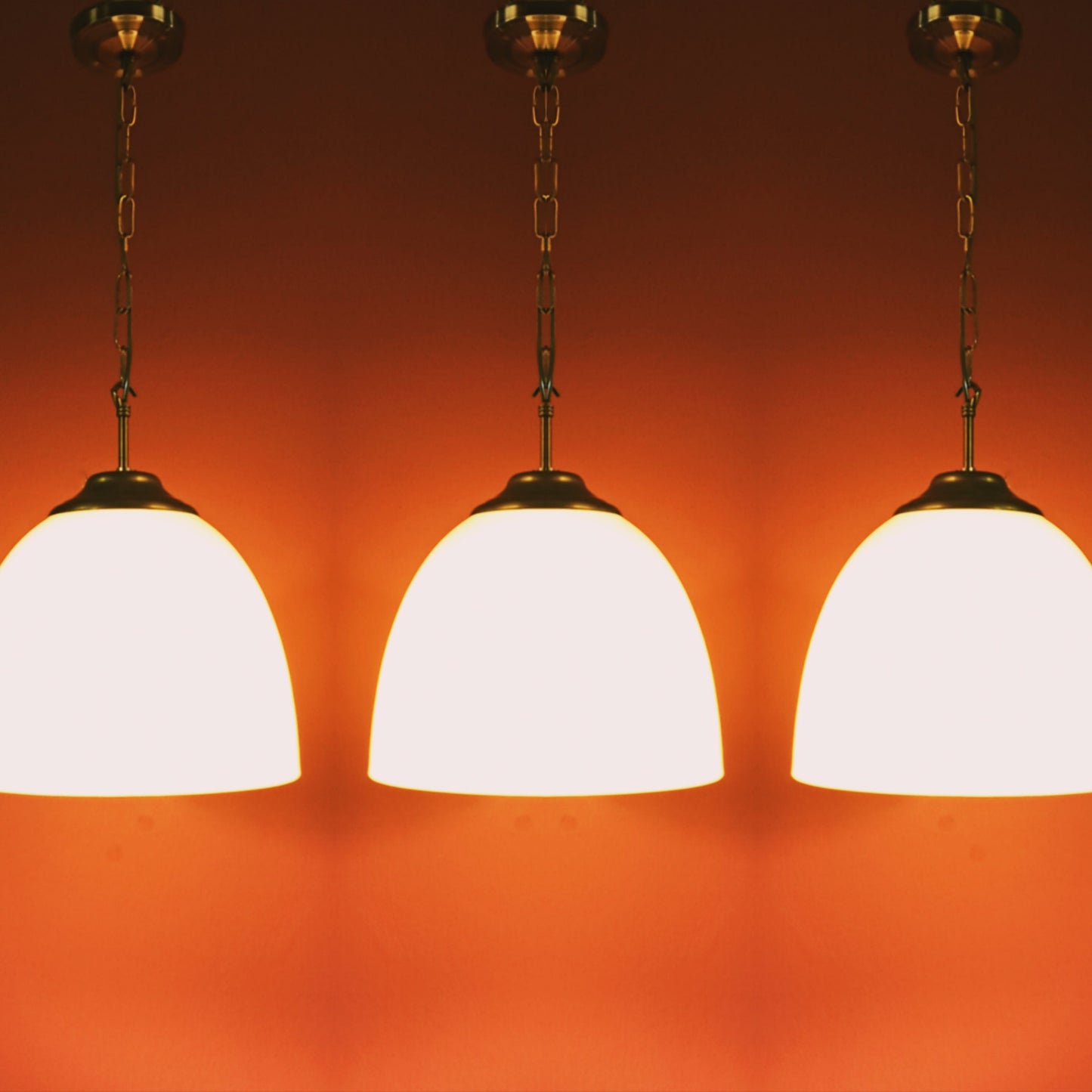 Large Vintage Brass Opaline Glass Pendant Lights