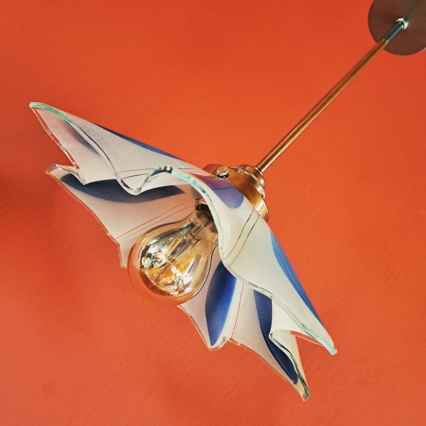 1960s Flower Glass Pendant Lights Red Yellow & Blue