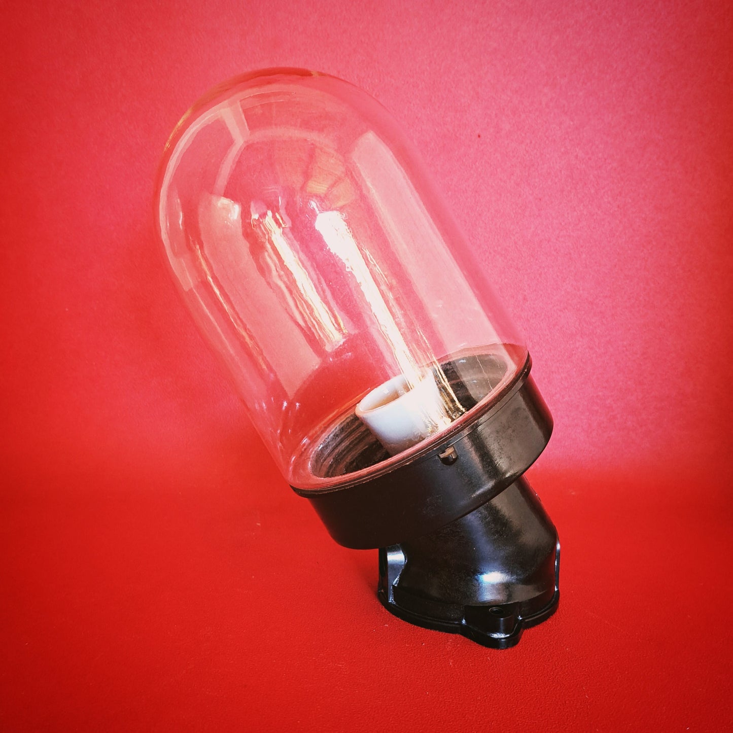 Mid Century Bakelite Clear Glass Dome Industrial Wall Sconce Light