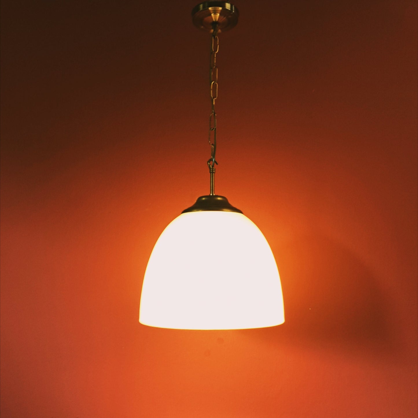 Large Vintage Brass Opaline Glass Pendant Lights